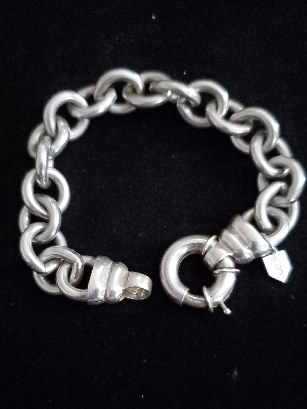Heavy 70 grms Sterling silver 925 circle link rolo chain bracelet , 13mm & 7.5"